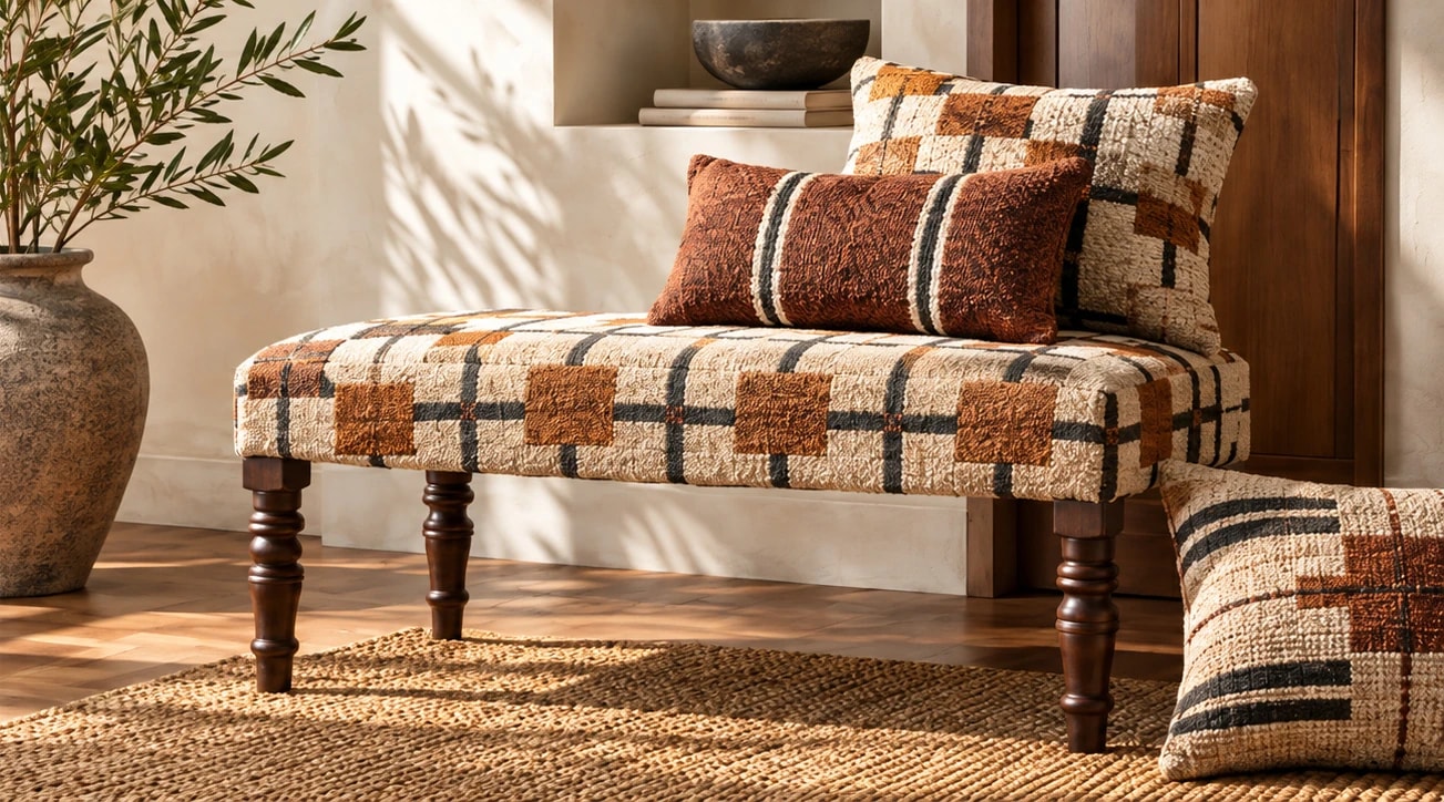 Woven benches from the Vedic Rugs India portfolio